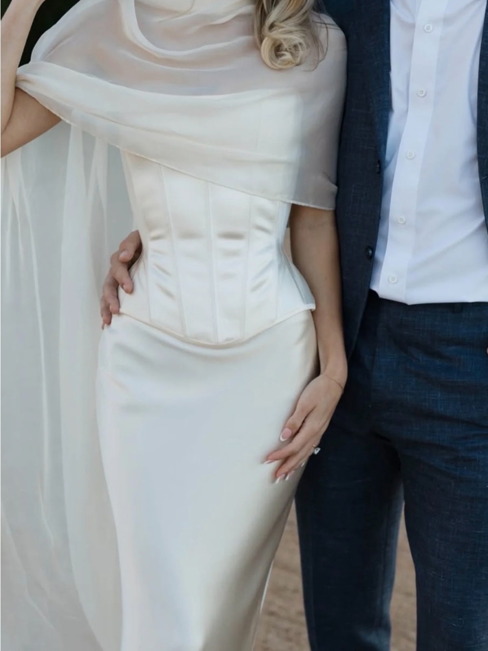 Strapless Cream Satin Corset Wedding Dress